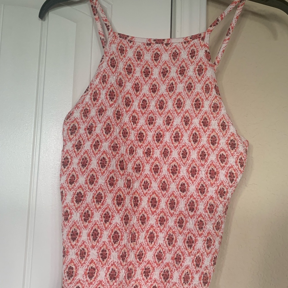 Red Patterned Sleeveless Halter Top